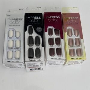 imPRESS Color Press-On Nails Set — White, Black, Burgundy, Rose Gold
